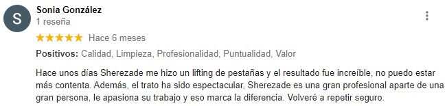 Opiniones lifting de pestañas Asturias Sonia Gonzalez