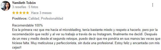 Opiniones lifting de pestañas Asturias Yamileth Tobon
